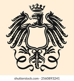 Eagle with crown and shield. Royal symbol. Heraldic emblem vector illustration