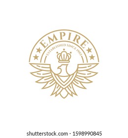 Eagle crown vintage emblem/badge logo design, Luxury line art logo element, Kingdom mascot elegance symbol