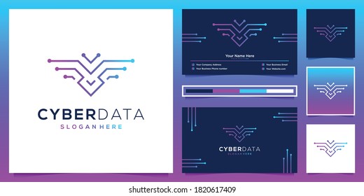 eagle cyber tech logo design and business card, Creative logo symbol for security data, digital, private tech, Artificial Intelligence technology.