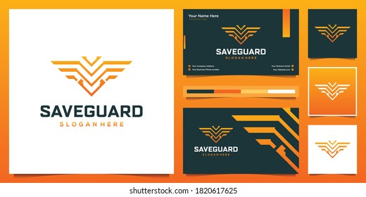 eagle cyber tech logo design and business card, Creative logo symbol for security data, digital, private tech, Artificial Intelligence technology.