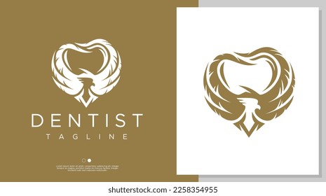Eagle dental logo design template. Luxury bird tooth logo branding vector.