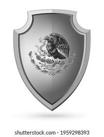 Eagle devouring a snake. The national emblem of Mexico on a metal shield. Mexican coat of arms. Vector illustration