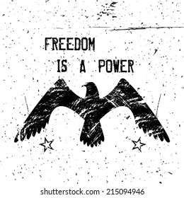 Eagle with displayed inverted wings silhouette symbol of freedom and power poster print icon abstract vector illustration
