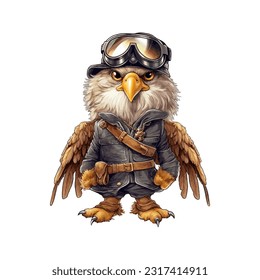 Eagle Dressed As Pilot With Googles And Jacket