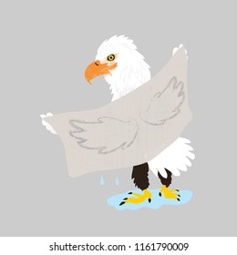Eagle drying off with towel.