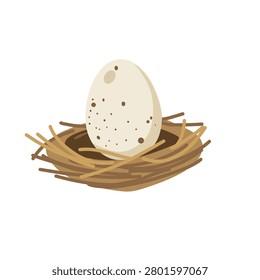 Eagle egg in nest isolated on white background. Educational wildlife illustration representing the first stage of eagle life cycle and bird development
