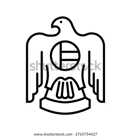 Eagle emblem icon. Society and coat of arms line symbol. Black and white.