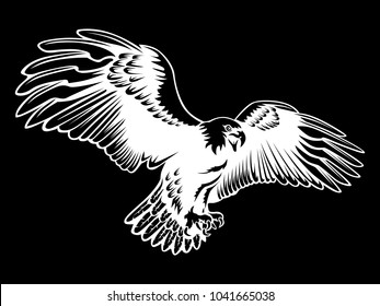 Eagle emblem isolated on white illustration. American eagle. Bird symbol of freedom and independence. Retro color logo of falcon.
