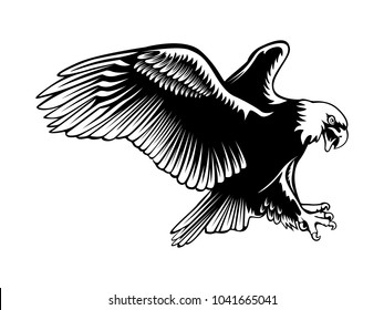 Eagle emblem isolated on white illustration. American eagle. Bird symbol of freedom and independence. Retro color logo of falcon.
