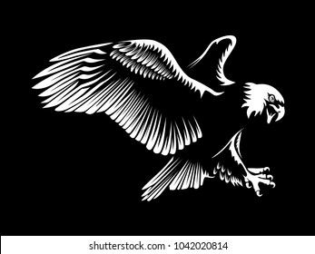 Eagle emblem isolated on white illustration. American eagle. Bird symbol of freedom and independence. Retro color logo of falcon.