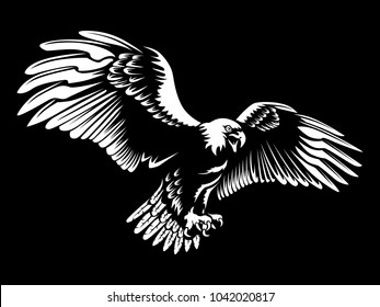 Eagle emblem isolated on white illustration. American eagle. Bird symbol of freedom and independence. Retro color logo of falcon.