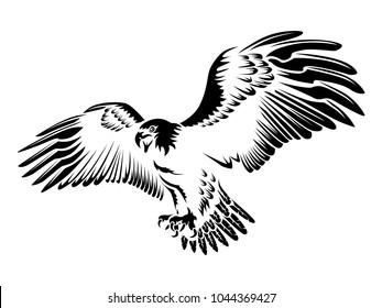 Eagle emblem isolated on white illustration. American eagle. Bird symbol of freedom and independence. Retro color logo of falcon.