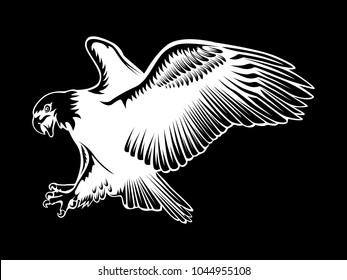 Eagle emblem isolated on white illustration. American eagle. Bird symbol of freedom and independence. Retro color logo of falcon.