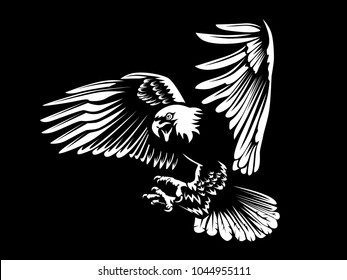 Eagle emblem isolated on white illustration. American eagle. Bird symbol of freedom and independence. Retro color logo of falcon.