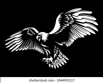 Eagle emblem isolated on white illustration. American eagle. Bird symbol of freedom and independence. Retro color logo of falcon.