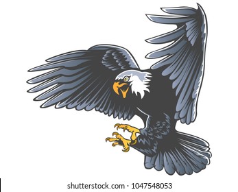 Eagle emblem isolated on white illustration. American eagle. Bird symbol of freedom and independence. Retro color logo of falcon.