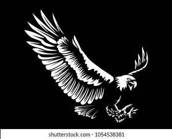 Eagle emblem isolated on white illustration. American eagle. Bird symbol of freedom and independence. Retro color logo of falcon.