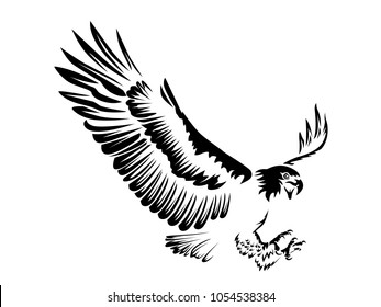 Eagle emblem isolated on white illustration. American eagle. Bird symbol of freedom and independence. Retro color logo of falcon.