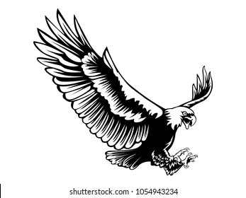 Eagle emblem isolated on white illustration. American eagle. Bird symbol of freedom and independence. Retro color logo.