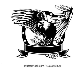 Eagle emblem isolated on white illustration. American eagle. Bird symbol of freedom and independence. Retro color logo of falcon.