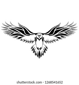 Eagle emblem isolated on white. American symbol of freedom. Retro color logo of falcon. Can be used for printing on T-shirts, flyers, etc. Vector illustration.