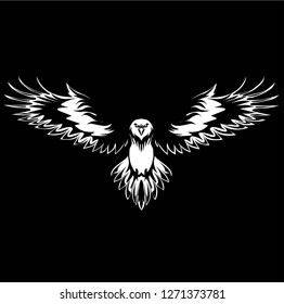 Eagle emblem isolated on white. American symbol of freedom. Retro color logo of falcon. Can be used for printing on T-shirts, flyers, etc. Vector illustration.