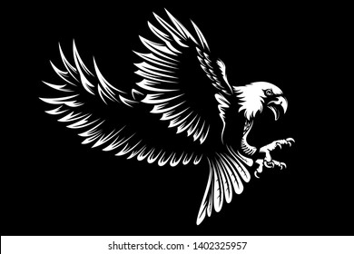 Eagle emblem isolated on white vector illustration. World symbol of freedom. Retro color logo of falcon. Eagle detailed logo.