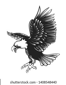 Eagle emblem isolated on white vector illustration. World symbol of freedom. Retro color logo of falcon. Eagle detailed logo.