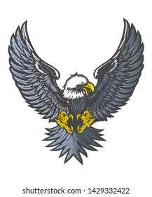 Eagle emblem isolated on white vector illustration. World symbol of freedom. Retro color logo of falcon. Eagle detailed logo.