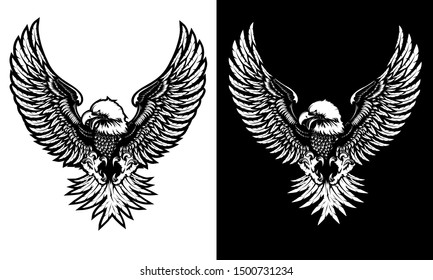 Eagle emblem isolated on white vector illustration. World symbol of freedom. Retro color logo of falcon. Eagle detailed logo.