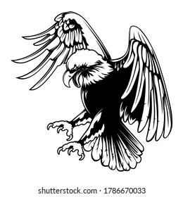 Eagle emblem isolated on white vector illustration. World symbol of freedom. Retro color logo of falcon. Eagle detailed logo.