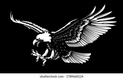 Eagle emblem isolated on white vector illustration. World symbol of freedom. Retro color logo of falcon. Eagle detailed logo.