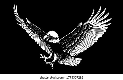 Eagle emblem isolated on white vector illustration. World symbol of freedom. Retro color logo of falcon. Eagle detailed logo.