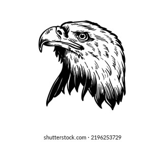 Eagle emblem isolated on white vector illustration. American symbol of freedom. Illustration Hand drawn Tattoo of Head of Eagle or Hawk Birds Symbol Icon Logo Vector
