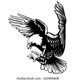 Eagle Emblem Isolated On White Vector Illustration. American Symbol Of Freedom. Retro Color Logo Of Falcon.