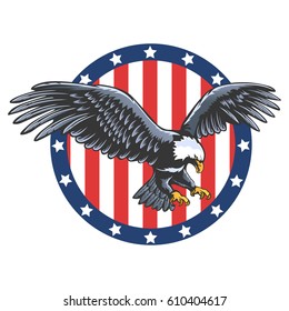 Eagle emblem isolated on white vector illustration. American symbol of freedom. Retro color logo of falcon.