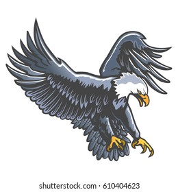 Eagle emblem isolated on white vector illustration. American symbol of freedom. Retro color logo of falcon.