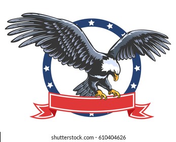 Eagle emblem isolated on white vector illustration. American symbol of freedom. Retro color logo of falcon.