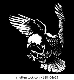 Eagle emblem isolated on white vector illustration. American symbol of freedom. Retro color logo of falcon.