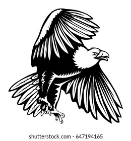 Eagle emblem isolated on white vector illustration. American symbol of freedom. Retro color logo of falcon.