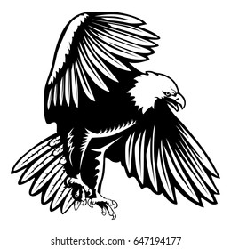 Eagle emblem isolated on white vector illustration. American symbol of freedom. Retro color logo of falcon.