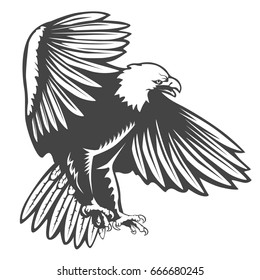Eagle emblem isolated on white vector illustration. American symbol of freedom. Retro color logo of falcon.