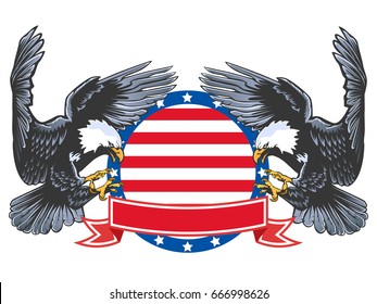 Eagle emblem isolated on white vector illustration. American symbol of freedom and independence. Retro color logo of falcon.