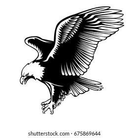 Eagle emblem isolated on white vector illustration. American symbol of freedom and independence. Retro color logo of falcon.