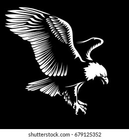 Eagle emblem isolated on white vector illustration. American symbol of freedom and independence. Retro color logo of falcon.