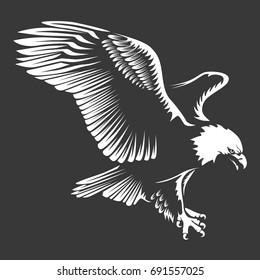 Eagle emblem isolated on white vector illustration. American symbol of freedom and independence. Retro color logo of falcon.