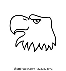 Adler-Emblem auf weißem Hintergrund. Amerikas Symbol der Freiheit. Der Kopf eines Adlers mit bedrohlichem Aussehen. Vogelräuber im Stil von Konturgrafiken. Profil eines Adlers mit einem massiven Schnabel.