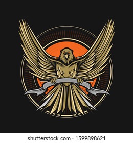 eagle emblem vector with circle on the back