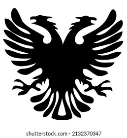 Eagle emblem with wings and 2 heads, heraldic symbol, bird, predator, wild animal, wildlife, design, vector, illustration in black and white color, isolated on white background