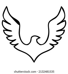 Eagle emblem with wings, heraldic symbol, bird, predator, wild animal, wildlife, design, outline, vector, illustration in black and white color, isolated on white background